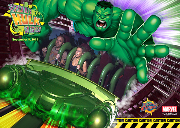 Andy and his wife on the Hulk rollercoaster.